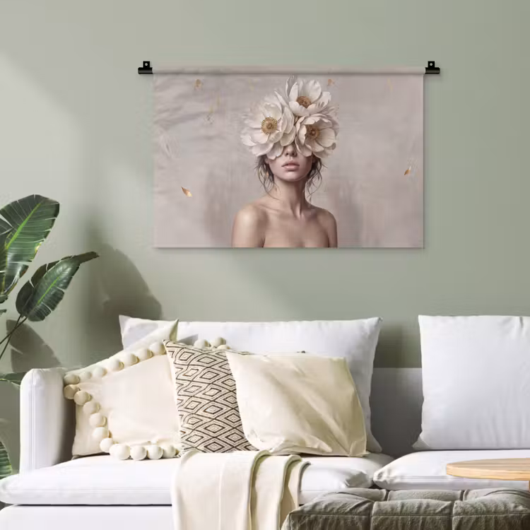 Vrouw - Pioenroos - Wit Wandkleed katoen klein -sfeer7