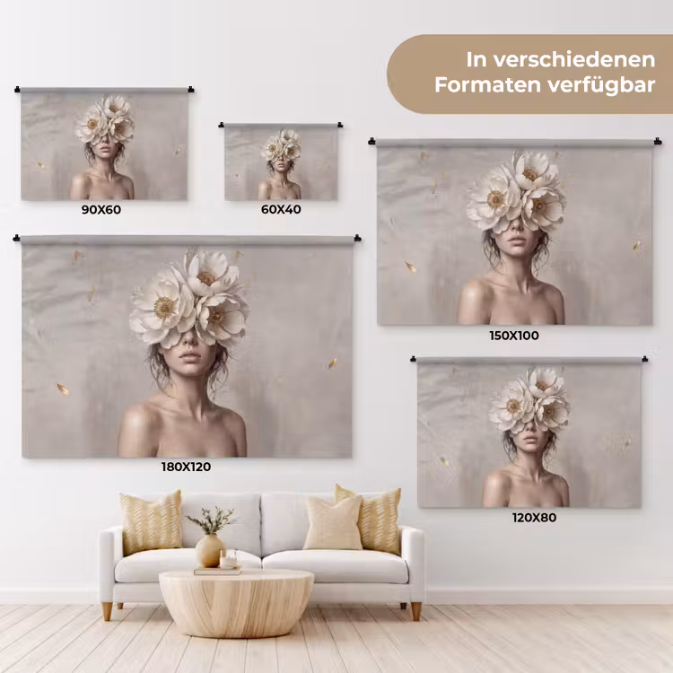 Vrouw - Pioenroos - Wit Wandkleed katoen klein -tsfeer8_DE