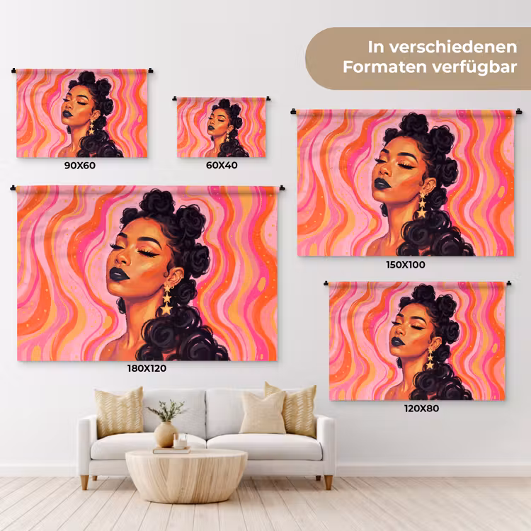 Vrouw - Portret - Abstract - Kleurrijk - Roze Wandkleed katoen klein -tsfeer8_DE
