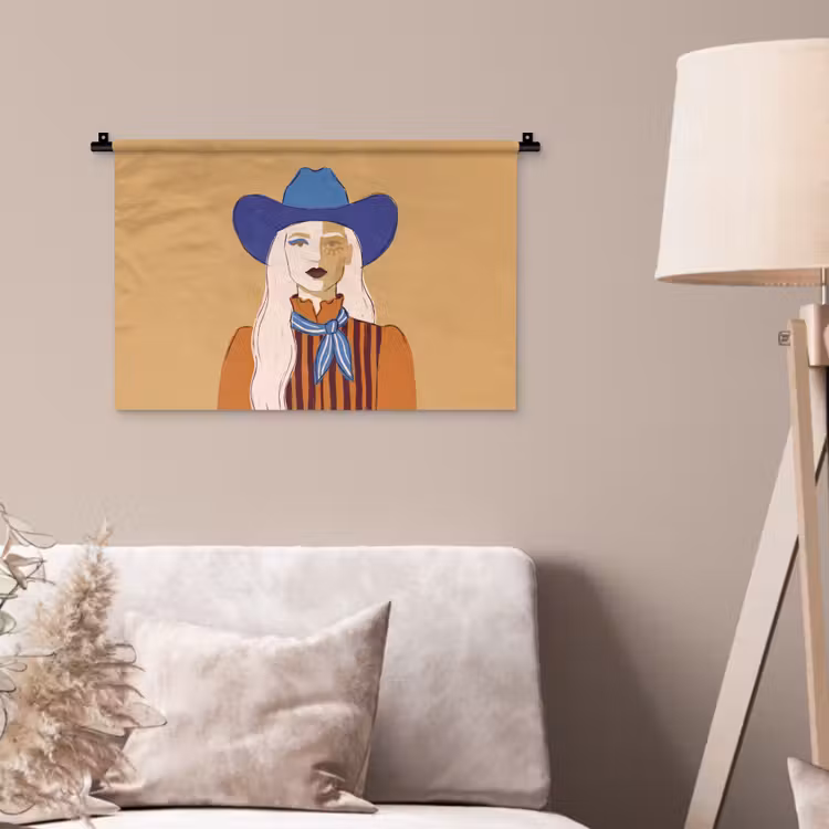 Vrouw - Portret - Abstract - Kleurrijk - Modern Wandkleed katoen klein -sfeer4