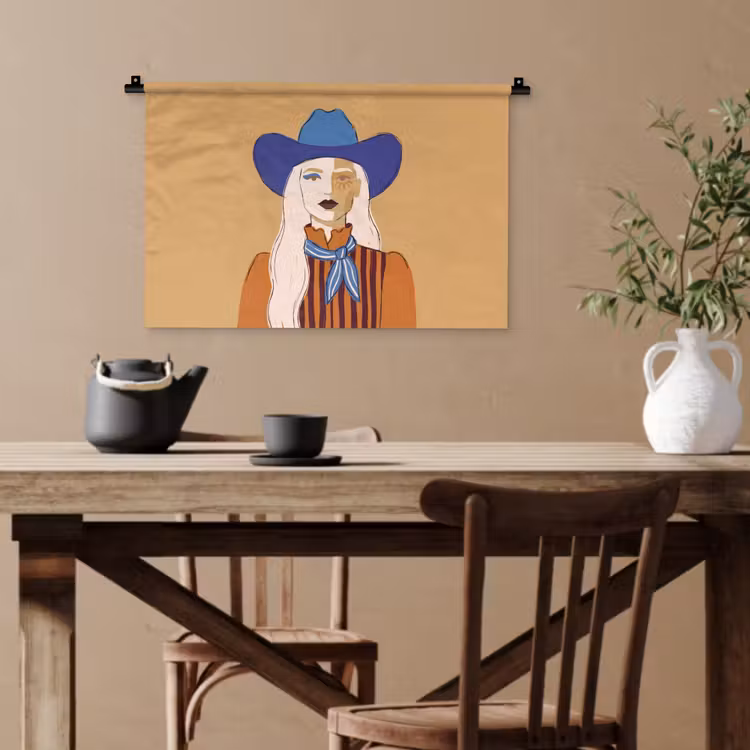Vrouw - Portret - Abstract - Kleurrijk - Modern Wandkleed katoen klein -sfeer6