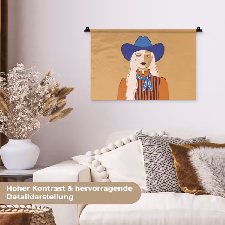 Vrouw - Portret - Abstract - Kleurrijk - Modern Wandkleed katoen klein -tsfeer1_DE