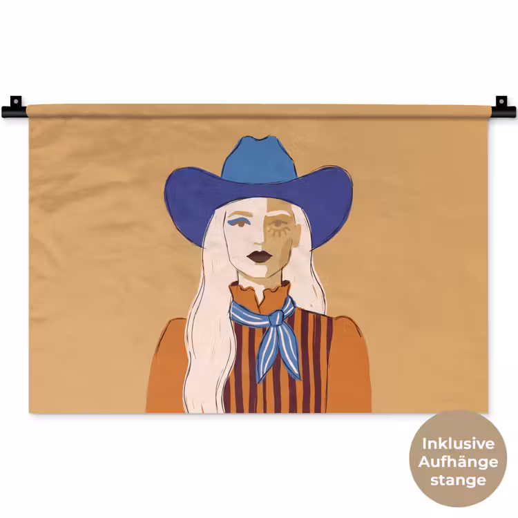 Vrouw - Portret - Abstract - Kleurrijk - Modern Wandkleed katoen klein -t3d_DE