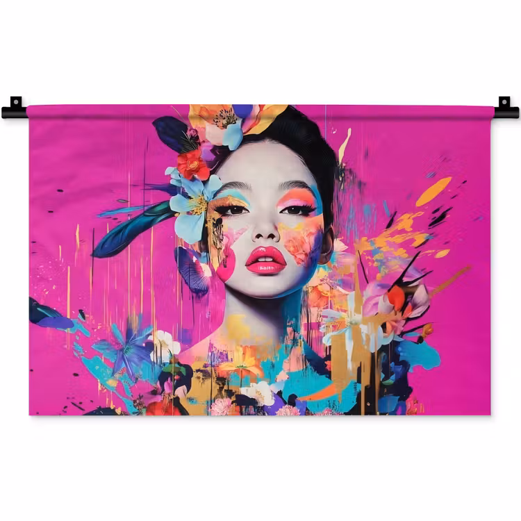 Vrouw - Portret - Abstract - Paars Wandkleed katoen klein -zz3d
