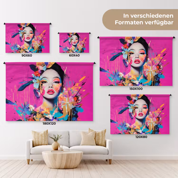 Vrouw - Portret - Abstract - Paars Wandkleed katoen klein -tsfeer8_DE