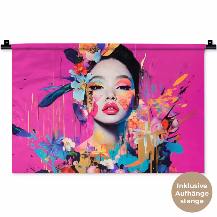 Vrouw - Portret - Abstract - Paars Wandkleed katoen klein -t3d_DE