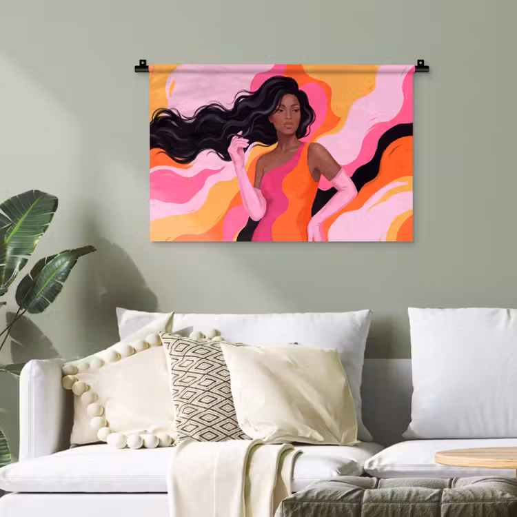 Vrouw - Portret - Kleurrijk - Modern - Kunst Wandkleed katoen klein -sfeer7