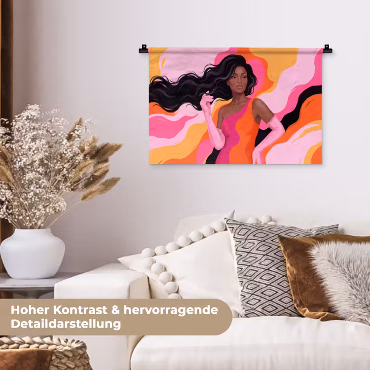 Vrouw - Portret - Kleurrijk - Modern - Kunst Wandkleed katoen klein -tsfeer1_DE