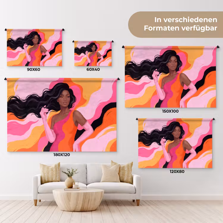 Vrouw - Portret - Kleurrijk - Modern - Kunst Wandkleed katoen klein -tsfeer8_DE