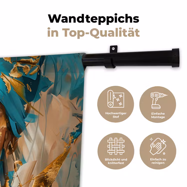 Vrouw - Portret - Goud - Luxe - Blauw Wandkleed katoen klein -tsfeer2_DE