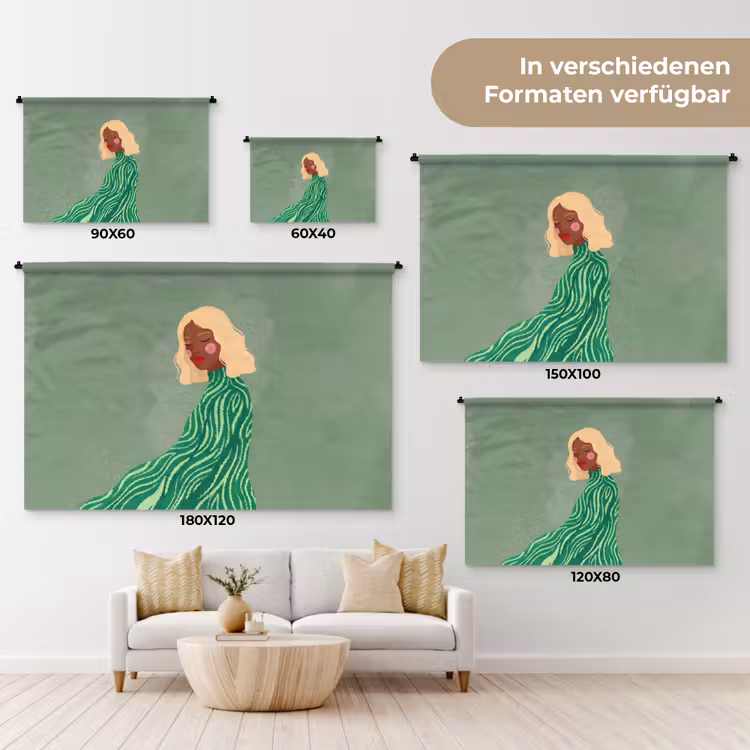 Vrouw - Portret - Illustratie - Modern - Groen Wandkleed katoen klein -tsfeer8_DE