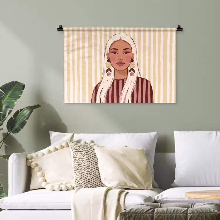 Vrouw - Portret - Illustratie - Modern - Roze Wandkleed katoen klein -sfeer7
