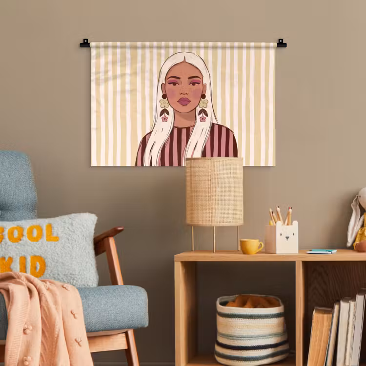 Vrouw - Portret - Illustratie - Modern - Roze Wandkleed katoen klein -wsfeer4_kind