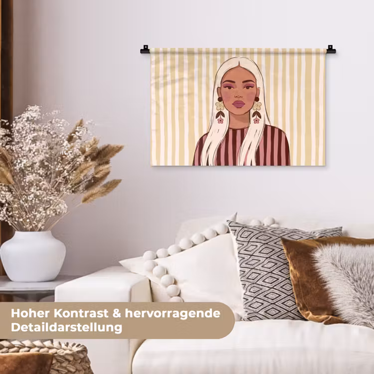 Vrouw - Portret - Illustratie - Modern - Roze Wandkleed katoen klein -tsfeer1_DE