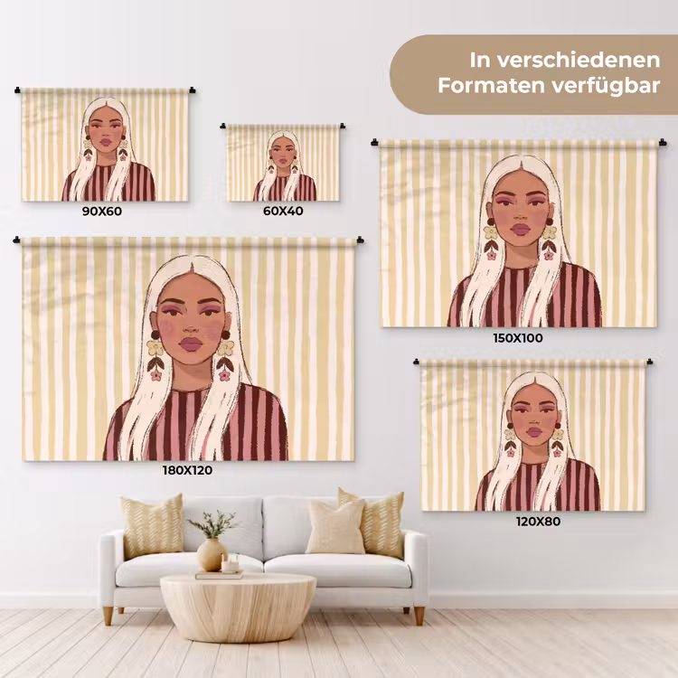 Vrouw - Portret - Illustratie - Modern - Roze Wandkleed katoen klein -tsfeer8_DE