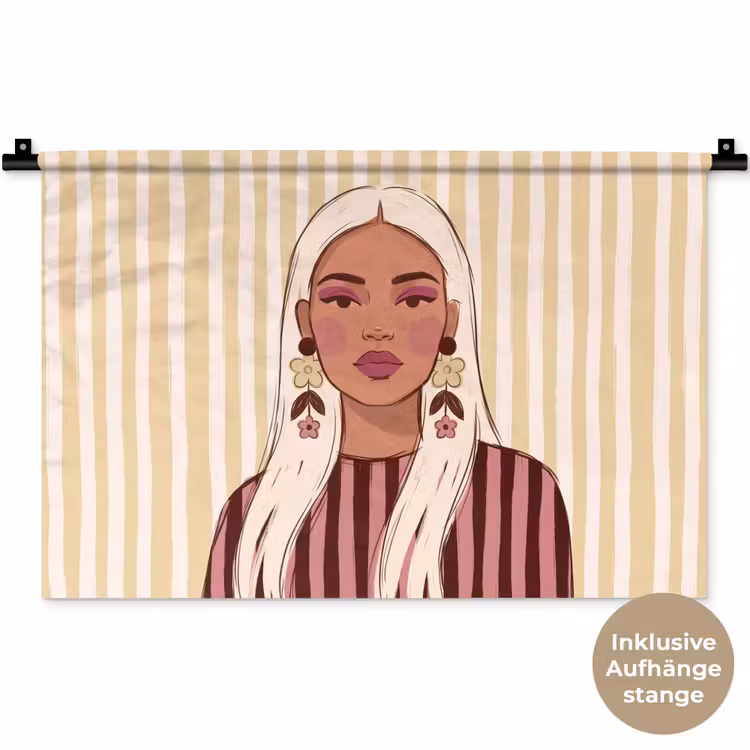 Vrouw - Portret - Illustratie - Modern - Roze Wandkleed katoen klein -t3d_DE