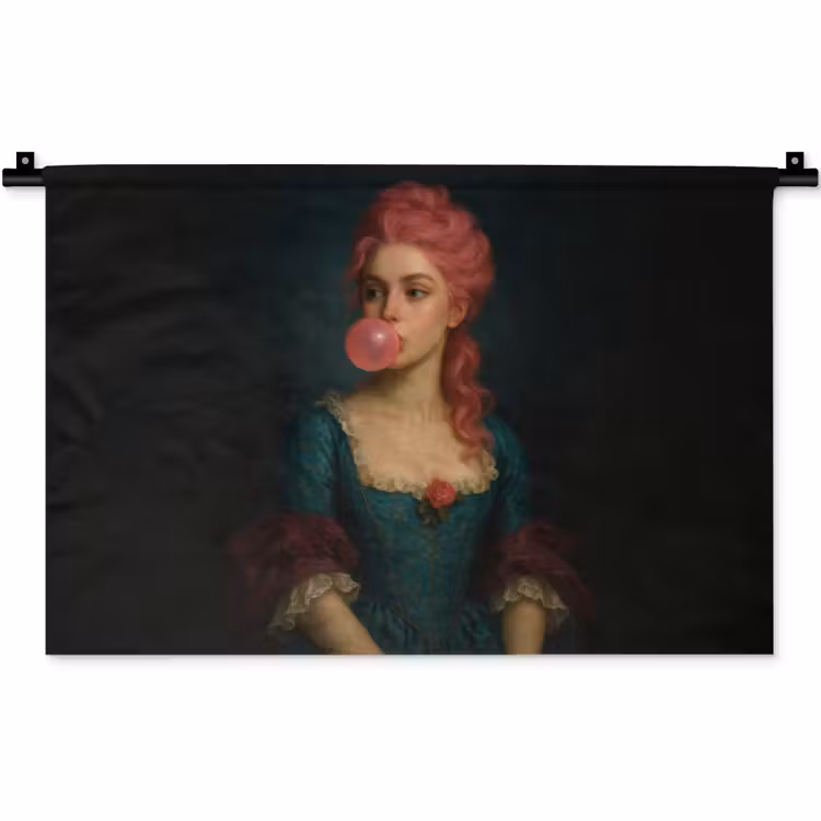 Vrouw - Portret - Kauwgombel Wandkleed katoen klein -zz3d