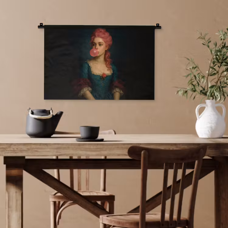 Vrouw - Portret - Kauwgombel Wandkleed katoen klein -sfeer6