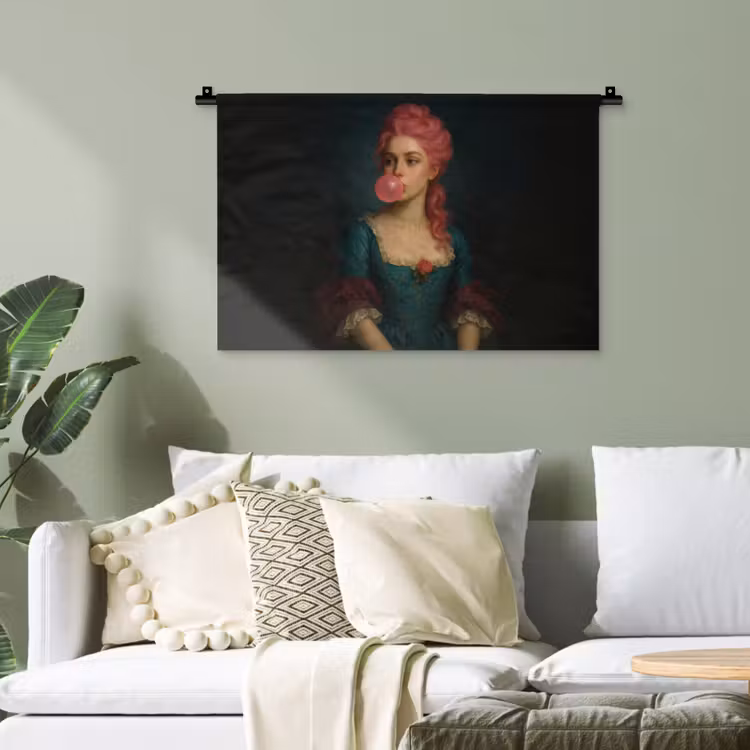 Vrouw - Portret - Kauwgombel Wandkleed katoen klein -sfeer7