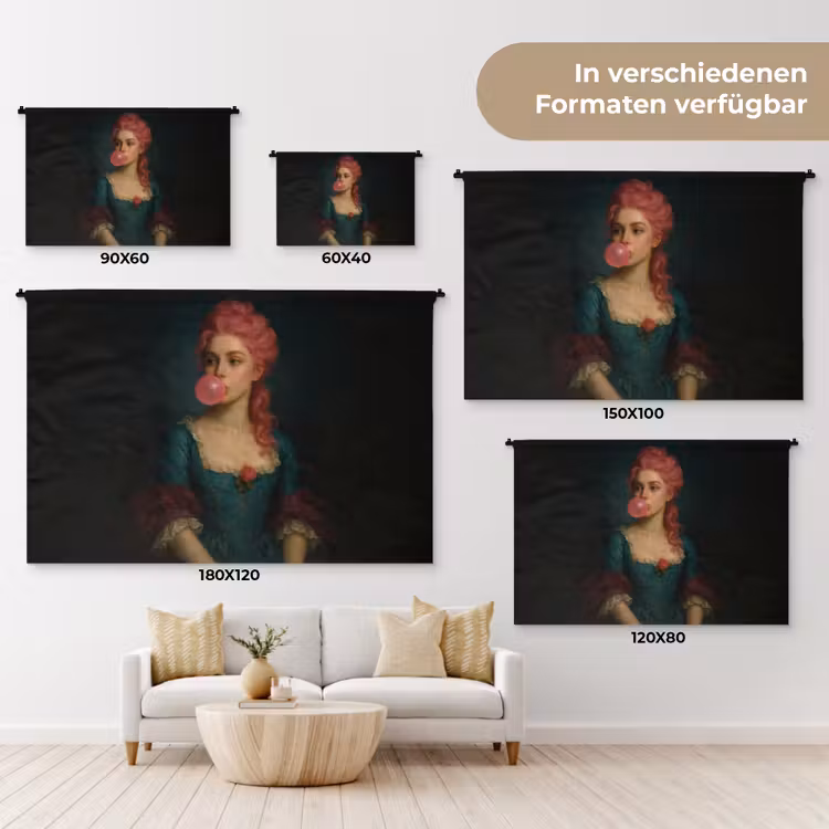 Vrouw - Portret - Kauwgombel Wandkleed katoen klein -tsfeer8_DE