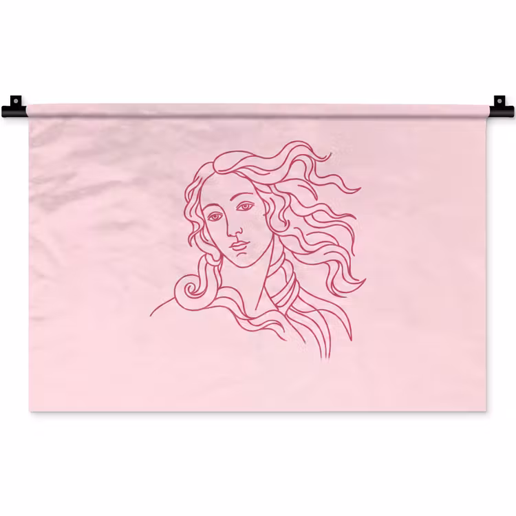 Vrouw - Portret - Klassiek - Line-art - Roze Wandkleed katoen klein -zz3d