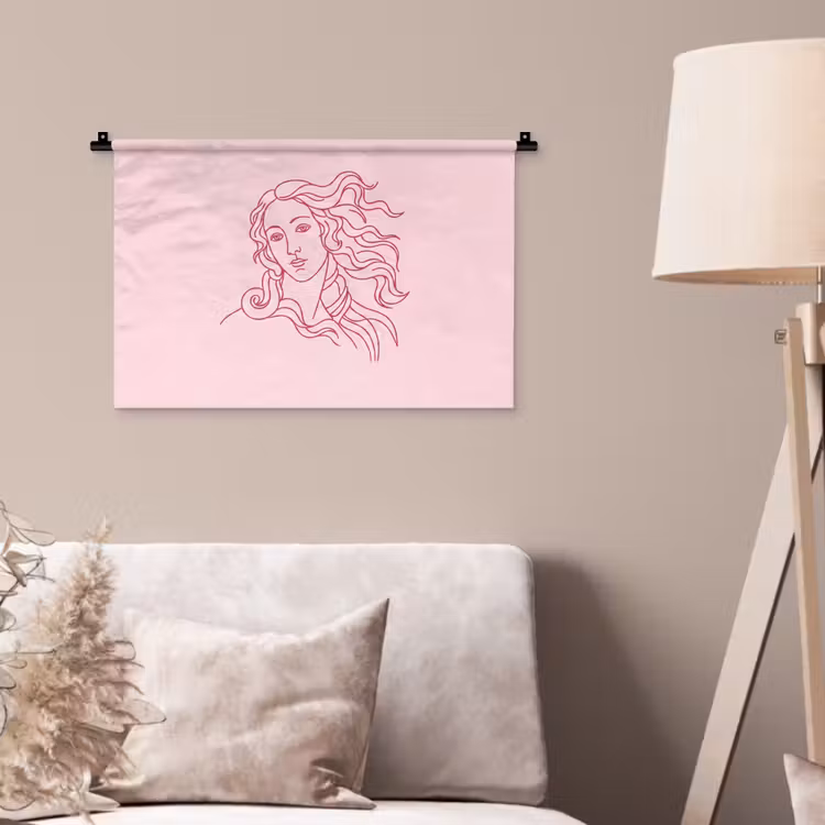 Vrouw - Portret - Klassiek - Line-art - Roze Wandkleed katoen klein -sfeer4
