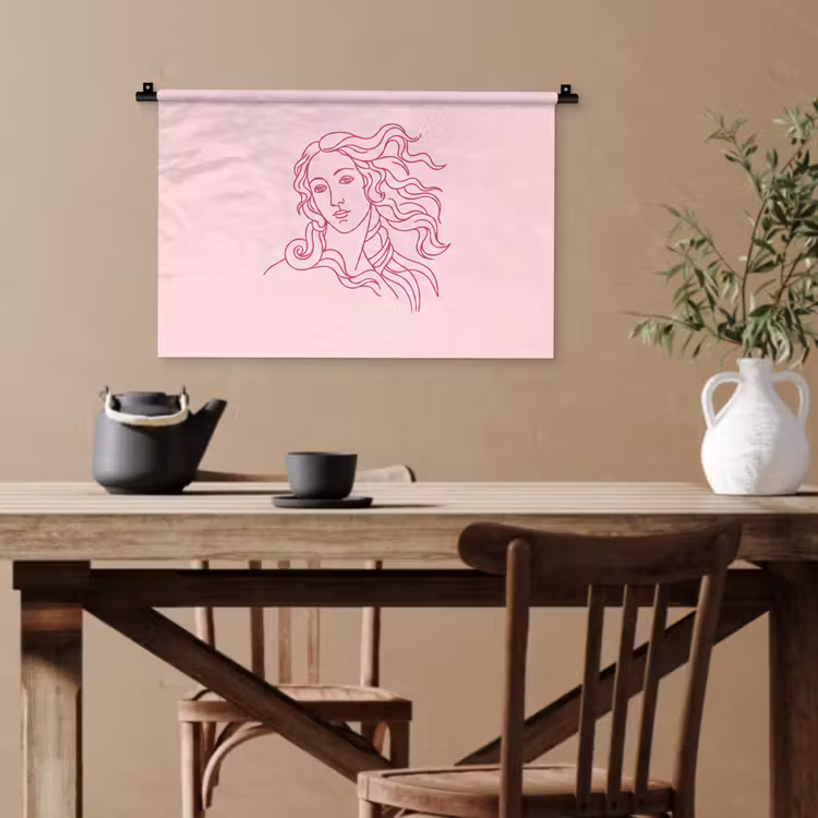 Vrouw - Portret - Klassiek - Line-art - Roze Wandkleed katoen klein -sfeer6