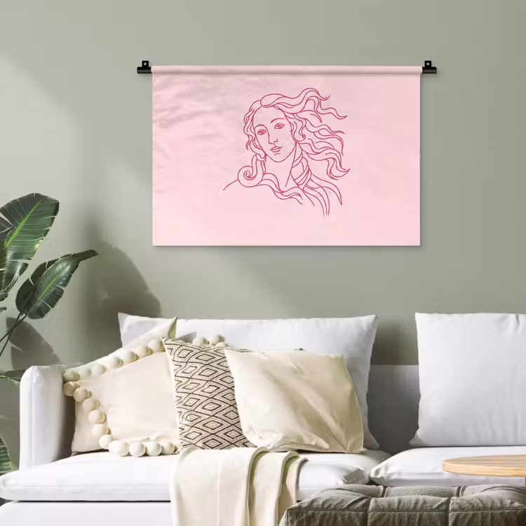 Vrouw - Portret - Klassiek - Line-art - Roze Wandkleed katoen klein -sfeer7