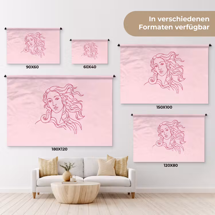 Vrouw - Portret - Klassiek - Line-art - Roze Wandkleed katoen klein -tsfeer8_DE