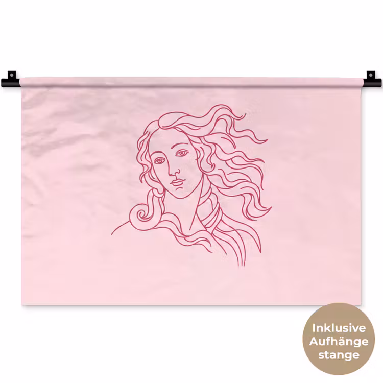 Vrouw - Portret - Klassiek - Line-art - Roze Wandkleed katoen klein -t3d_DE