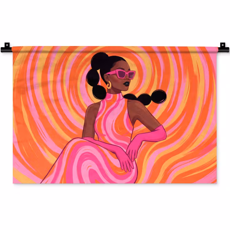 Vrouw - Portret - Kunst - Abstract - Roze Wandkleed katoen klein -zz3d