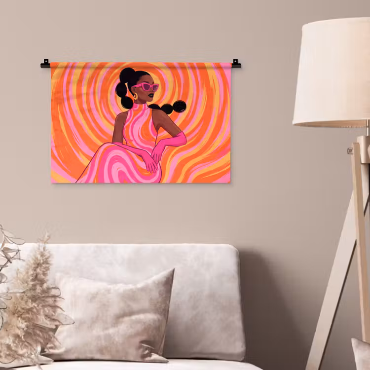 Vrouw - Portret - Kunst - Abstract - Roze Wandkleed katoen klein -sfeer4