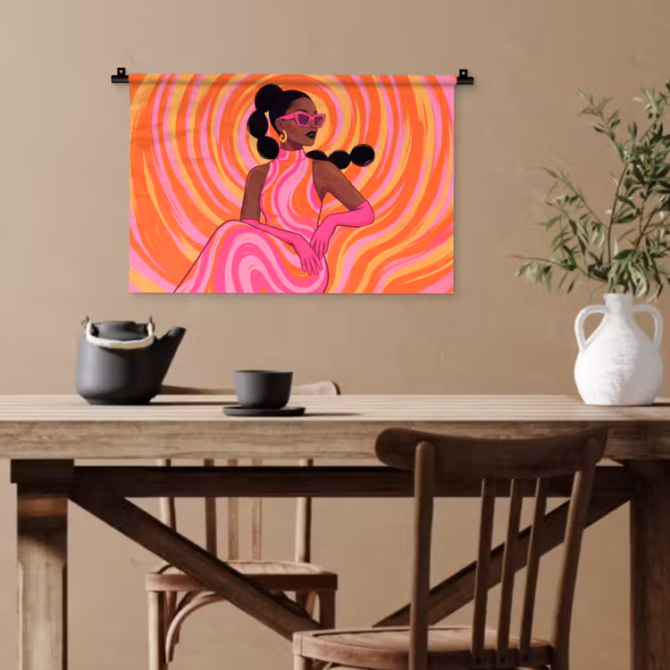 Vrouw - Portret - Kunst - Abstract - Roze Wandkleed katoen klein -sfeer6