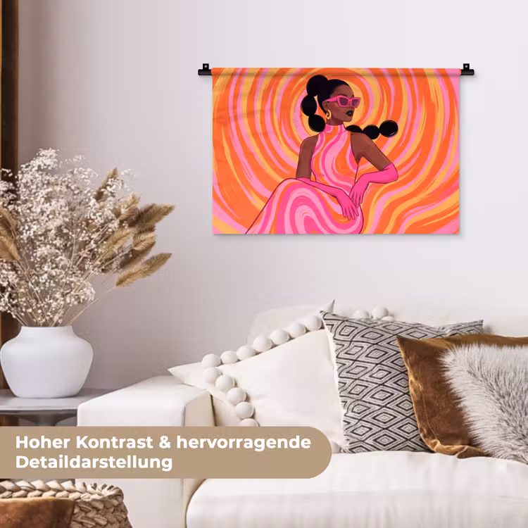Vrouw - Portret - Kunst - Abstract - Roze Wandkleed katoen klein -tsfeer1_DE
