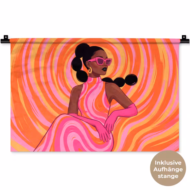 Vrouw - Portret - Kunst - Abstract - Roze Wandkleed katoen klein -t3d_DE