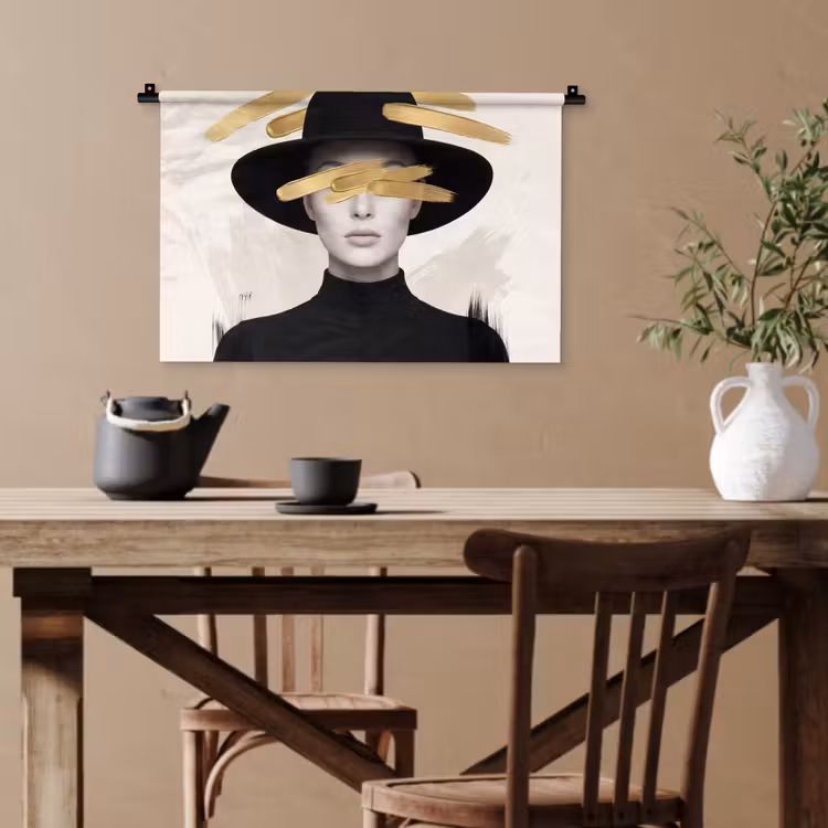Vrouw - Portret - Modern - Goud - Kunst Wandkleed katoen klein -sfeer6