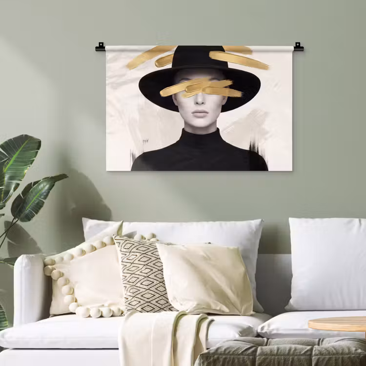 Vrouw - Portret - Modern - Goud - Kunst Wandkleed katoen klein -sfeer7