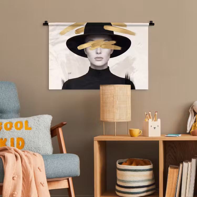 Vrouw - Portret - Modern - Goud - Kunst Wandkleed katoen klein -wsfeer4_kind