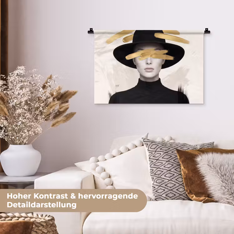 Vrouw - Portret - Modern - Goud - Kunst Wandkleed katoen klein -tsfeer1_DE
