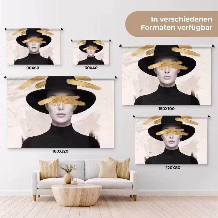 Vrouw - Portret - Modern - Goud - Kunst Wandkleed katoen klein -tsfeer8_DE