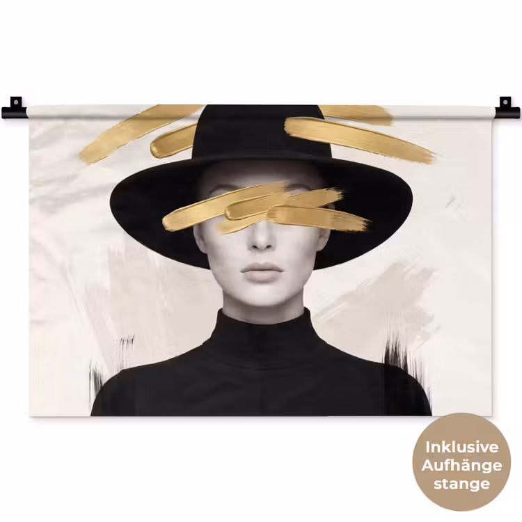 Vrouw - Portret - Modern - Goud - Kunst Wandkleed katoen klein -t3d_DE