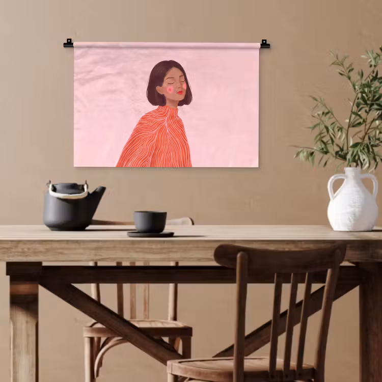 Vrouw - Portret - Modern - Kunst - Roze Wandkleed katoen klein -sfeer6