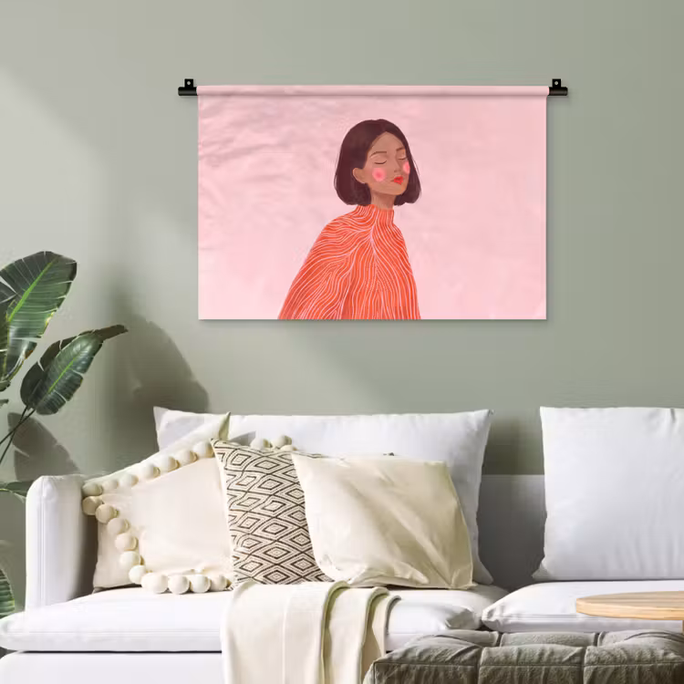 Vrouw - Portret - Modern - Kunst - Roze Wandkleed katoen klein -sfeer7