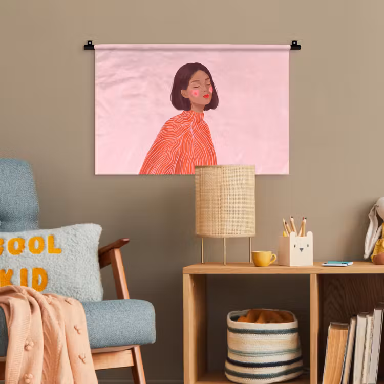 Vrouw - Portret - Modern - Kunst - Roze Wandkleed katoen klein -wsfeer4_kind