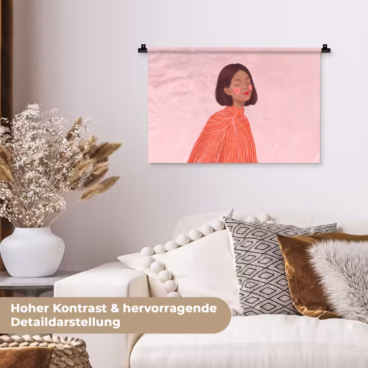 Vrouw - Portret - Modern - Kunst - Roze Wandkleed katoen klein -tsfeer1_DE