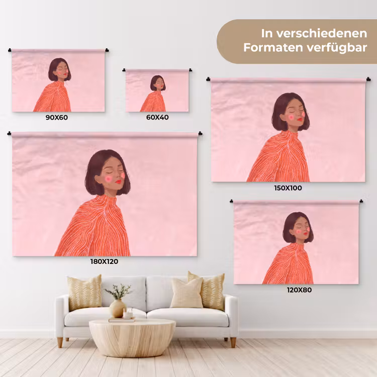 Vrouw - Portret - Modern - Kunst - Roze Wandkleed katoen klein -tsfeer8_DE