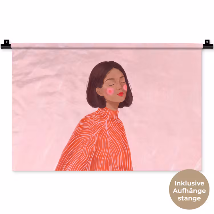 Vrouw - Portret - Modern - Kunst - Roze Wandkleed katoen klein -t3d_DE