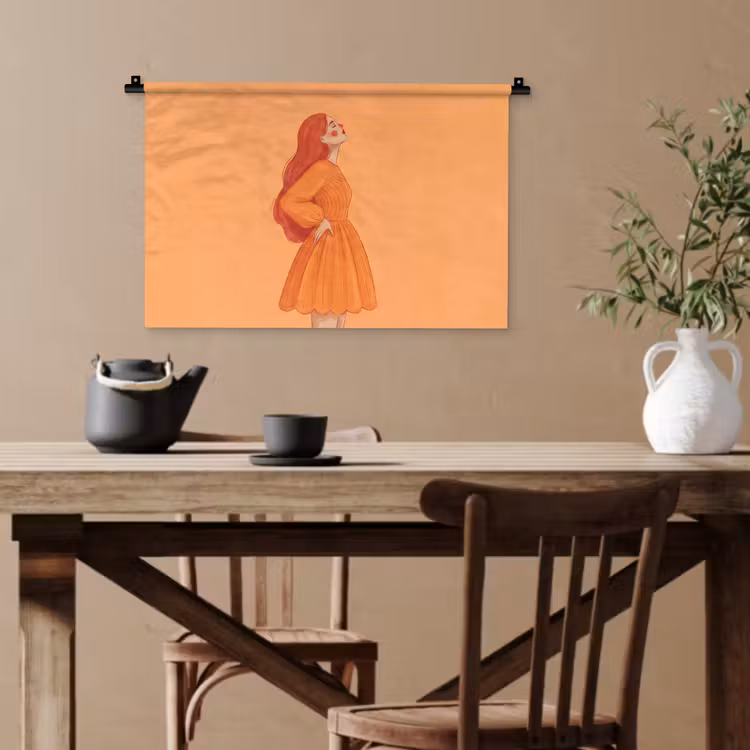 Vrouw - Profiel - Mensen - Modern - Oranje Wandkleed katoen klein -sfeer6