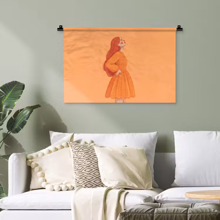 Vrouw - Profiel - Mensen - Modern - Oranje Wandkleed katoen klein -sfeer7