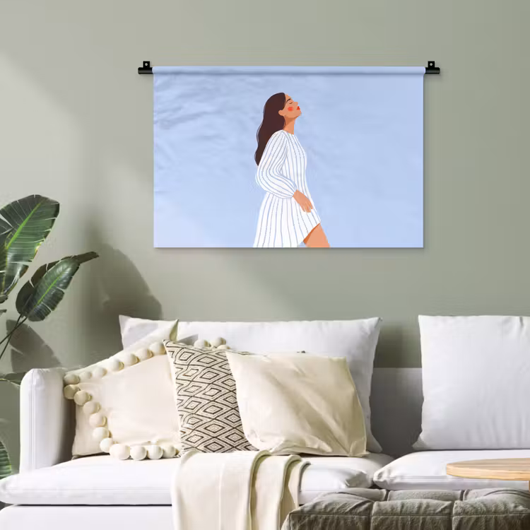 Vrouw - Profiel - Rust - Modern - Illustratie Wandkleed katoen klein -sfeer7
